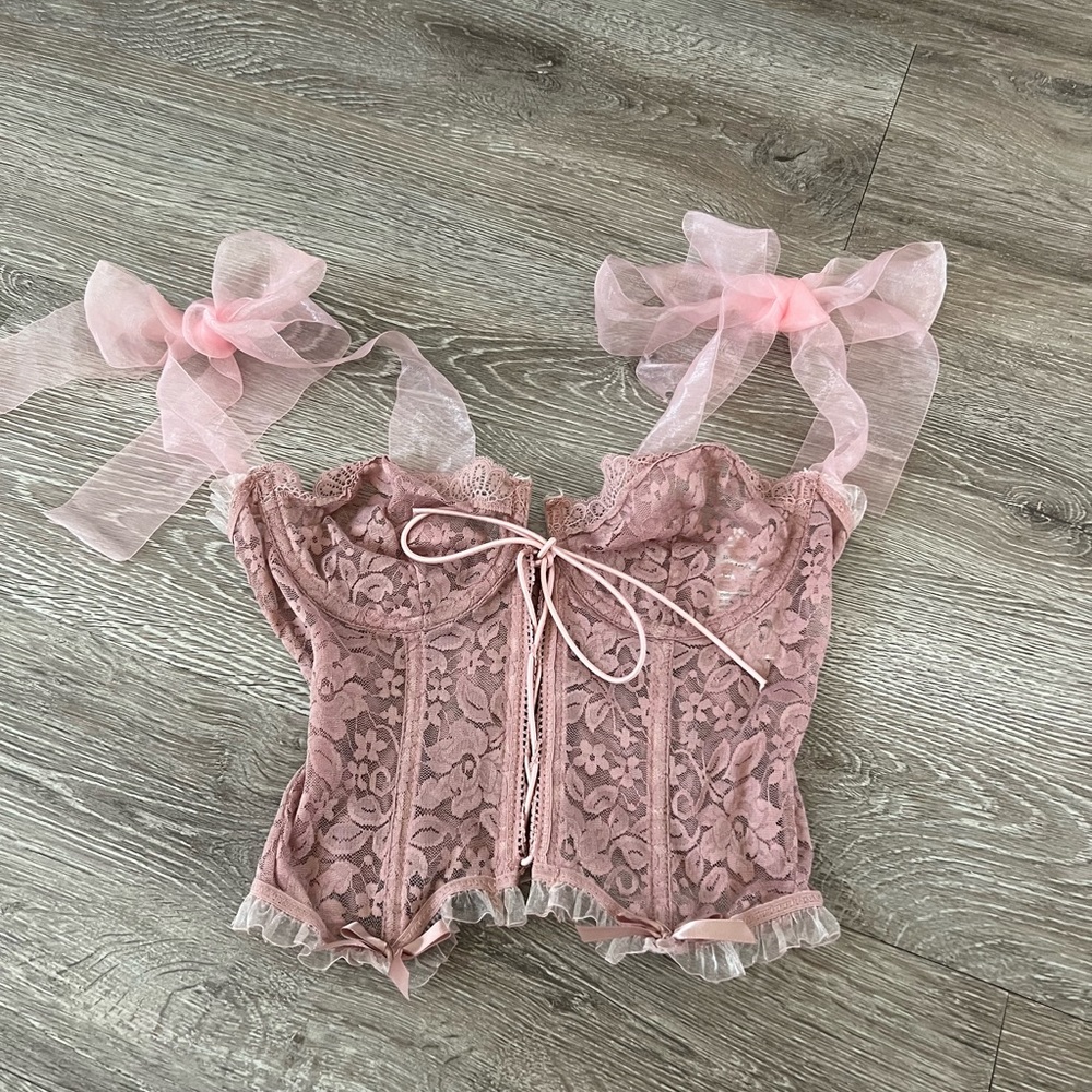 Dusty rose lace bustier top